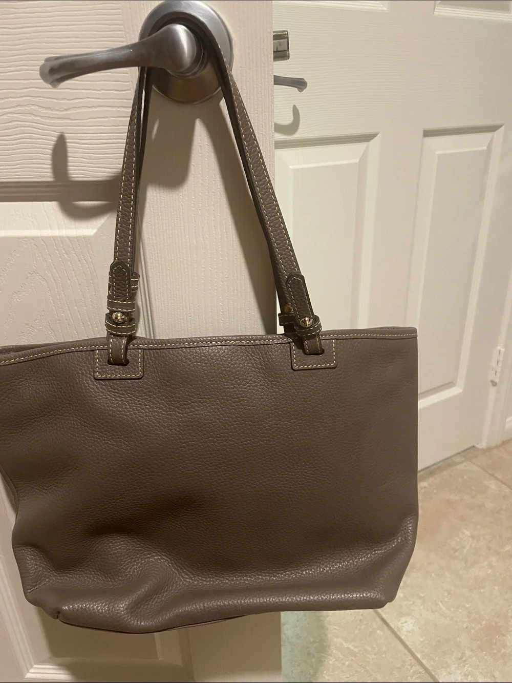 Dooney & Bourke Brown Pebbled Leather Tote with Red Interior